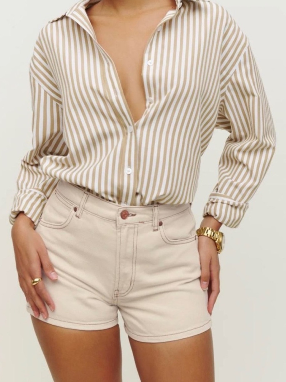 NWT Reformation Cowboy High Rise Jean Shorts Almond/Cream Sz 30